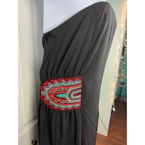 Bisou Bisou Pants Jumpsuit Womens X-Large Black Multicolor Boho Beaded Strapless - Picture 6 of 10